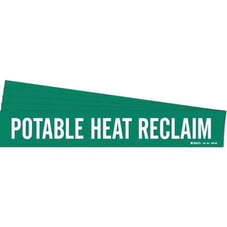 BRADY POTABLE HEAT RECLAIM Pipe Marker Style 1 White on Green 1 per Card, 5 PK 106140-PK